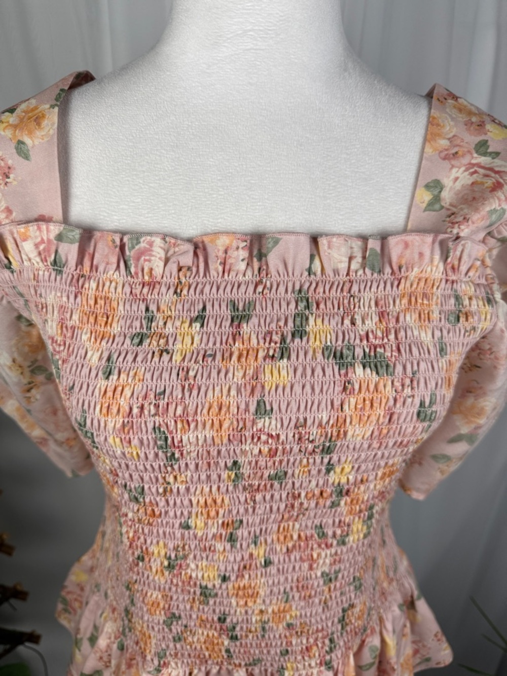 Rachel Parcell Pink Floral Smocked Peplum Blouse - Picture 2 of 7